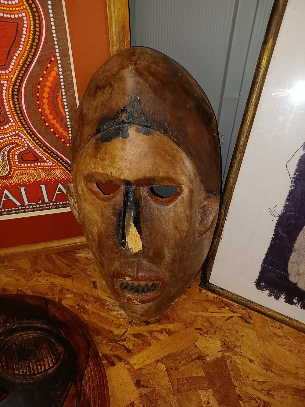 Handcrafted Brown Wooden Wall Mask - Rustic Home Wall Decor
